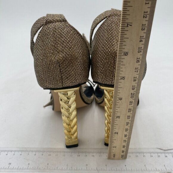 FSJ Women Flower Gold Metal Chain Chunky High Heels Ankle Strap Sandals Open Toe - Picture 5 of 8